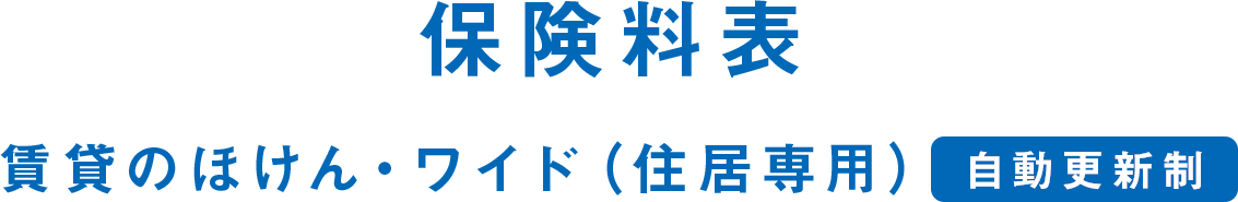 保険料表 賃貸のほけん・ワイド（住居専用） 自動更新制